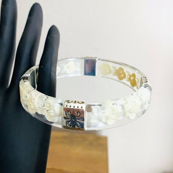 Brighton Clear Lucite 3-D Orchid Floral Bracelet Bangle - Picture 5 of 7